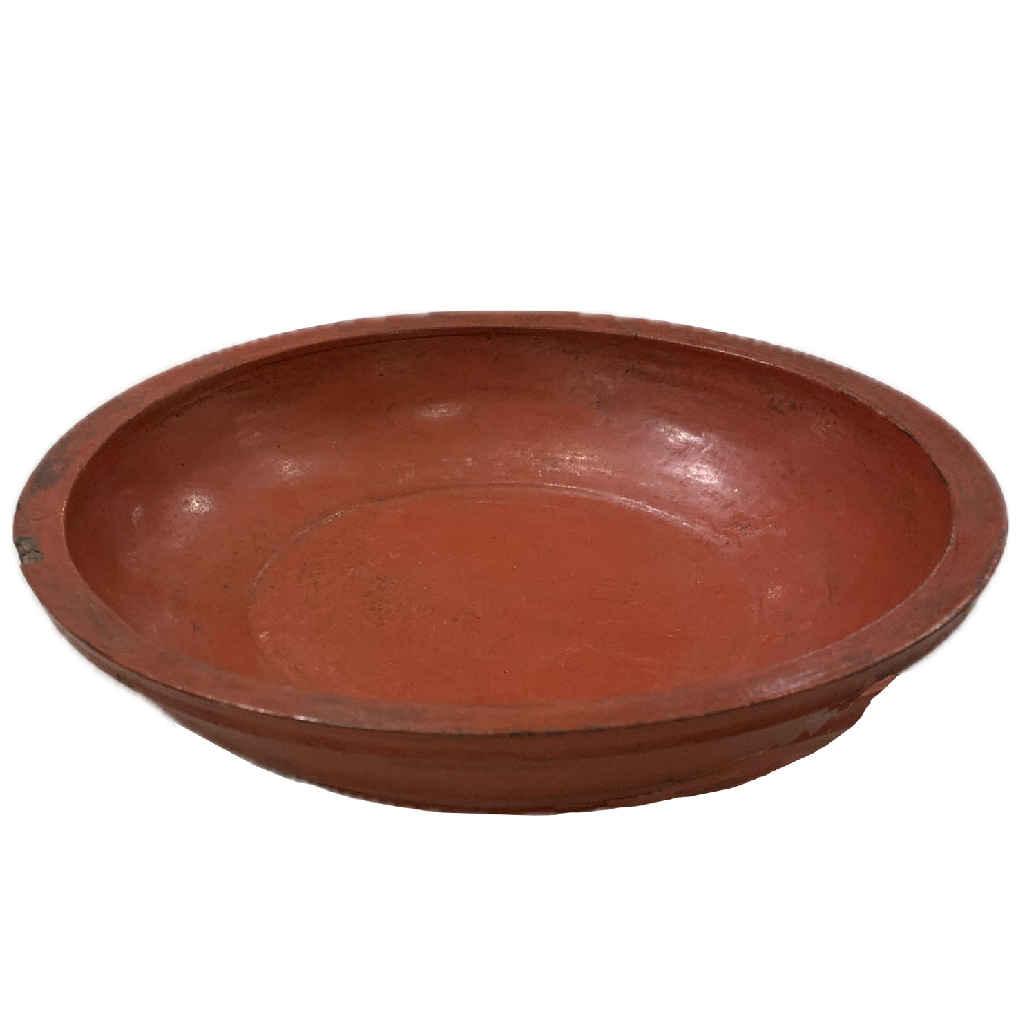 Vintage Red Lacquered Wood Bowl, 9"dia
