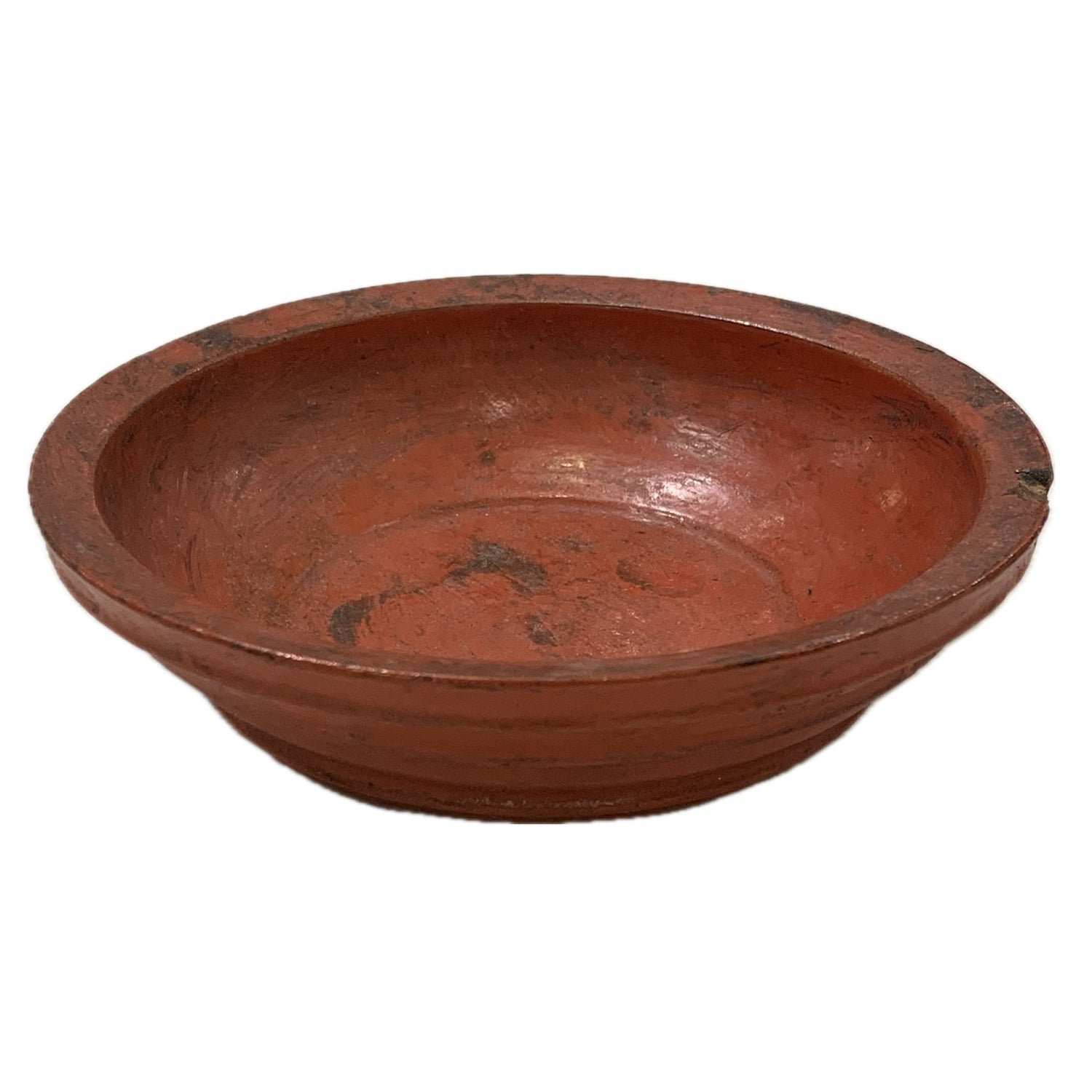 Vintage Red Lacquered Wood Bowl, 6"dia