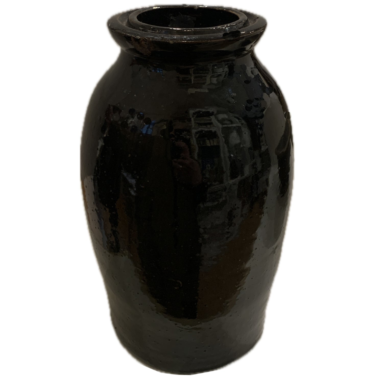 Antique Black Glazed Pottery Vase, 9"h