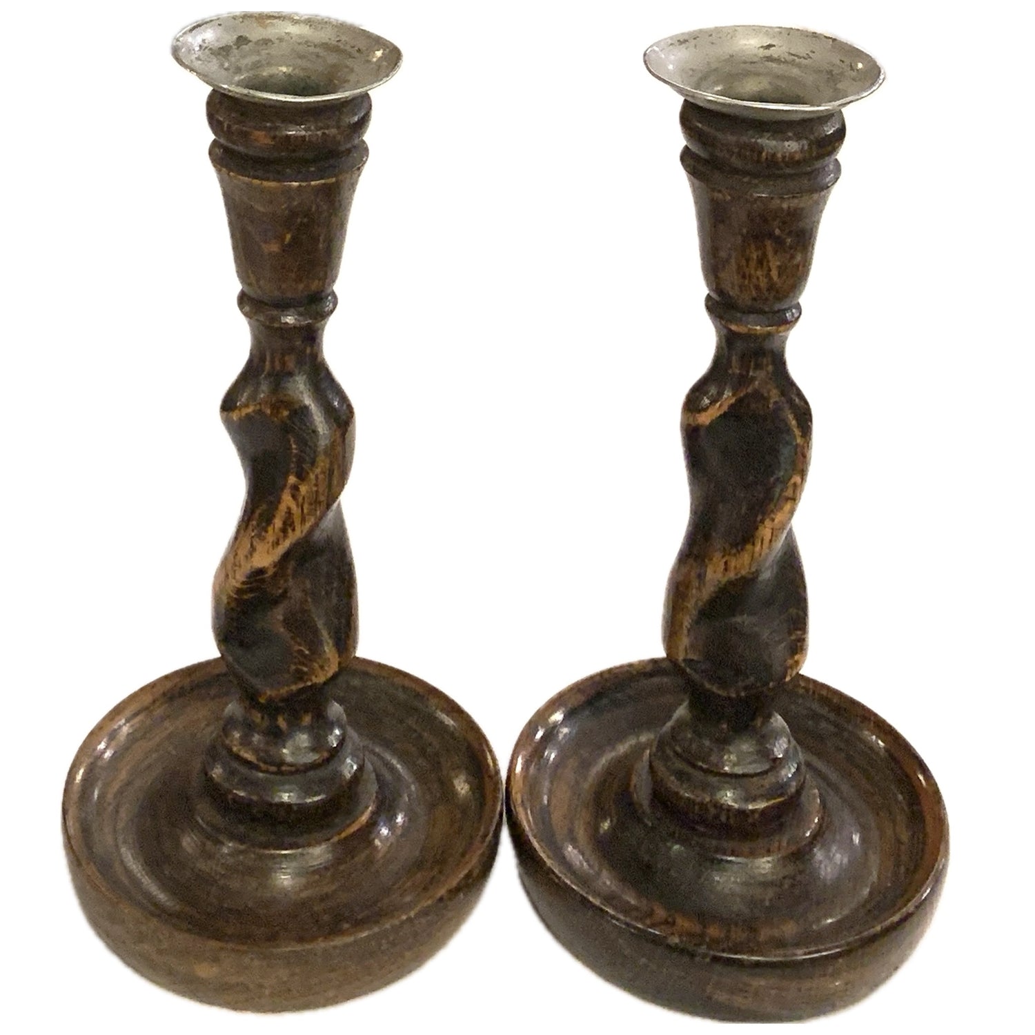 Antique Barley Twist Candlesticks, pair, 8.25"h