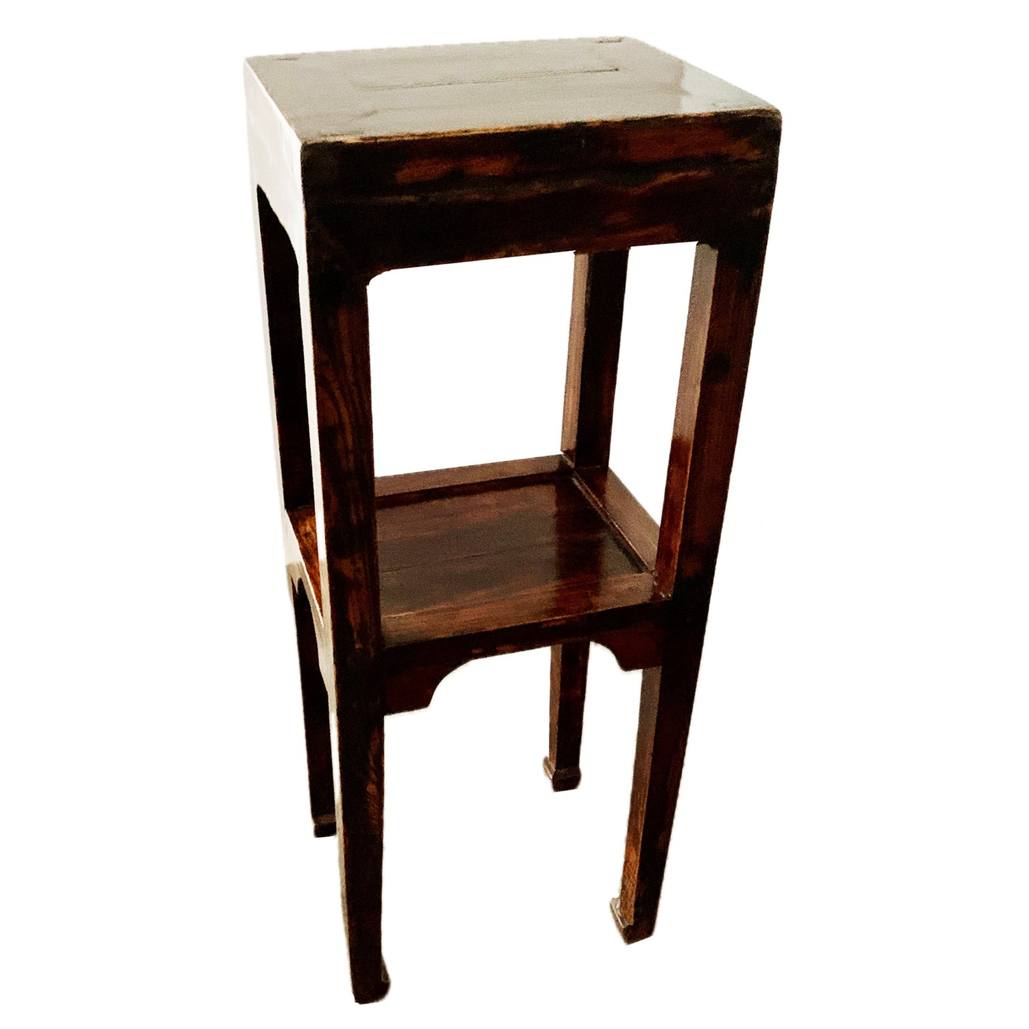 Vintage Chinese Wood Pedestal Table with Shelf