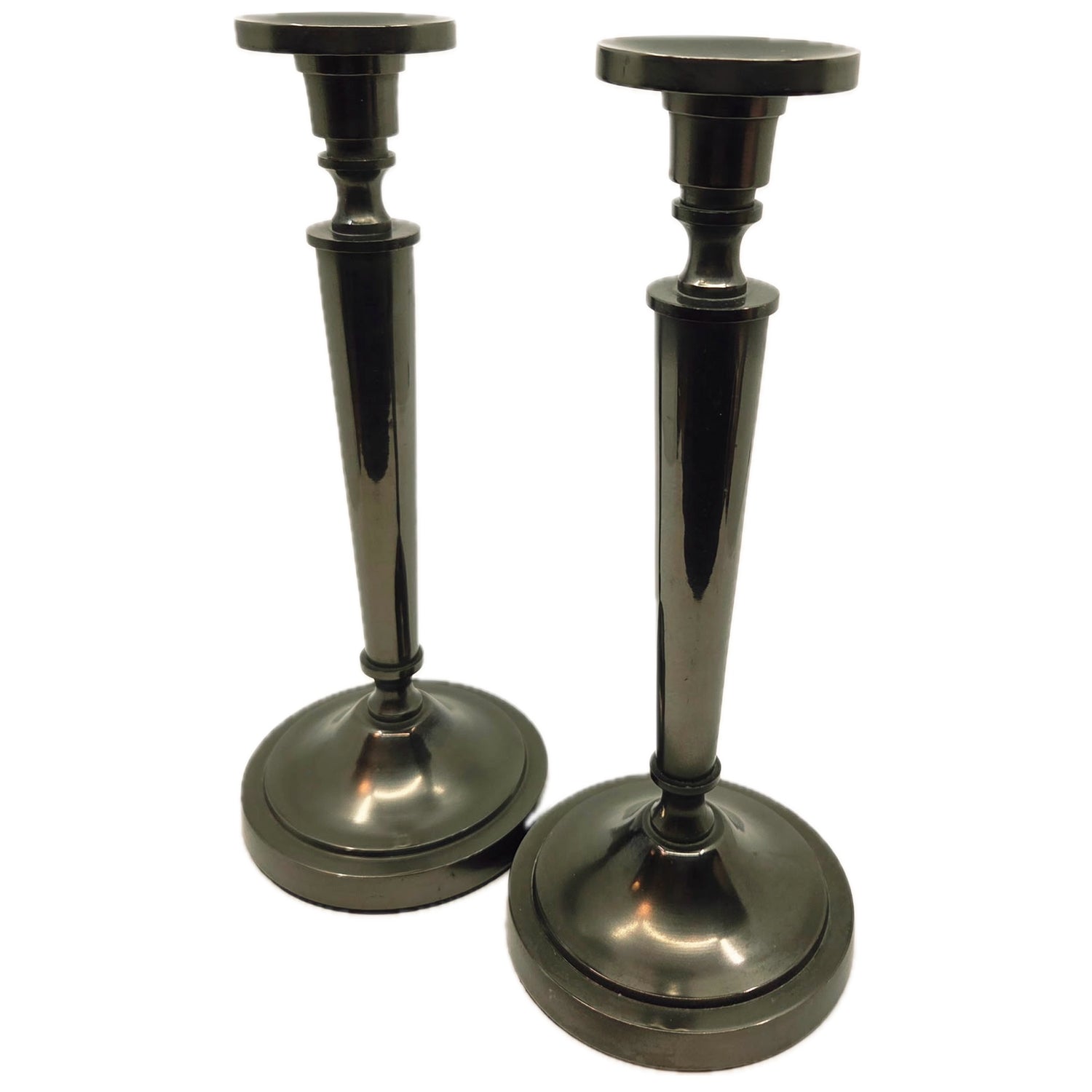 Art Deco Dark Metal Finish Candlesticks, Pair