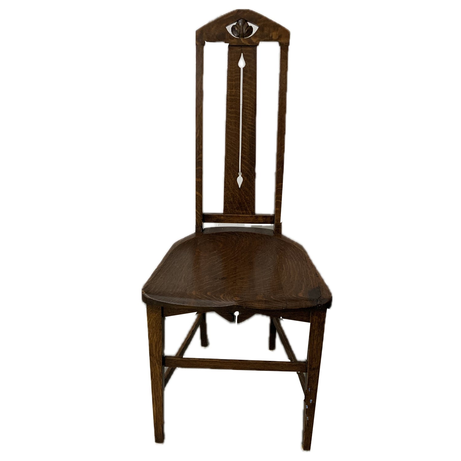 Antique Carved Wood Mission-style Chair, 15.5" x 15.5" x 38.75"h