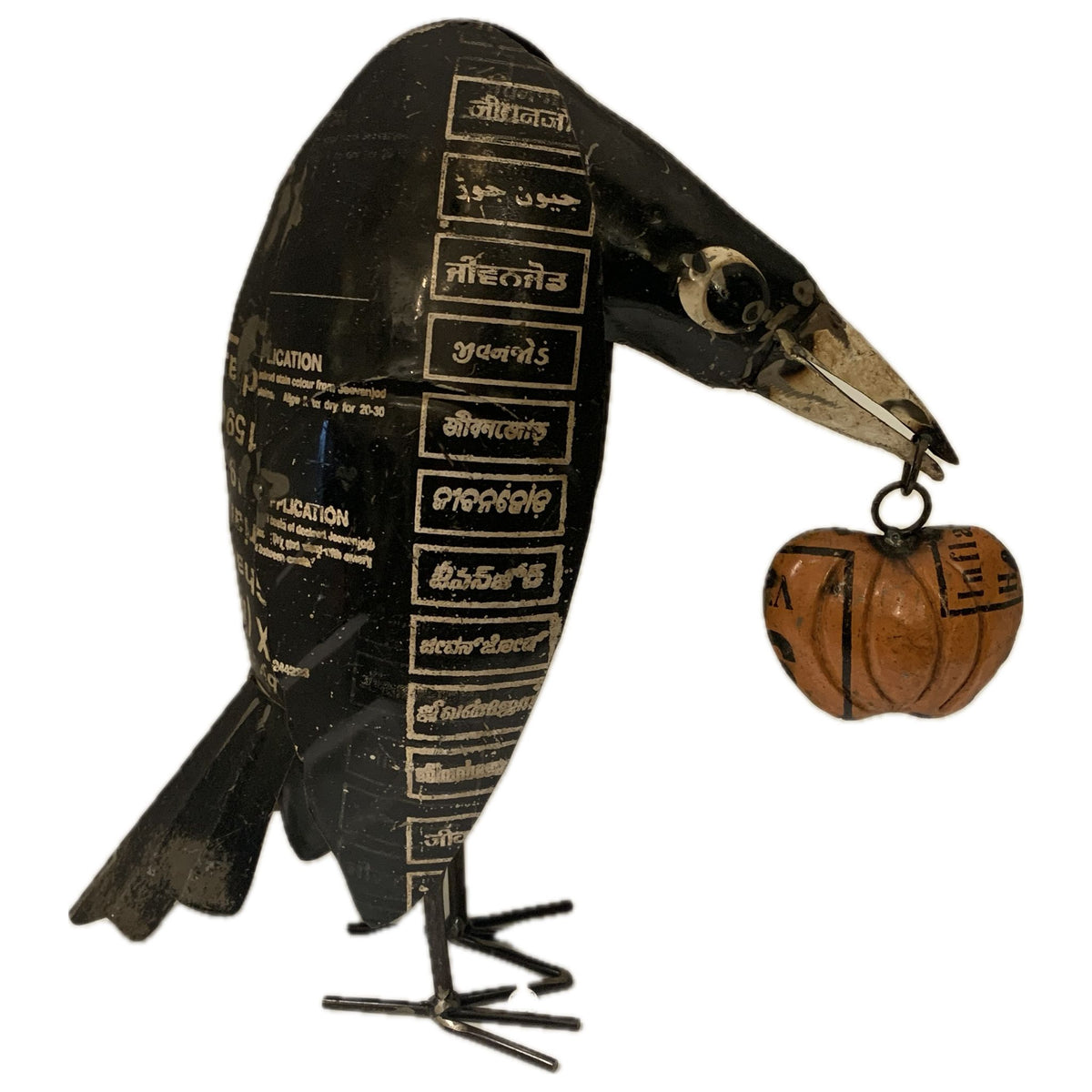 Recycled Iron Crow with Pumpkin