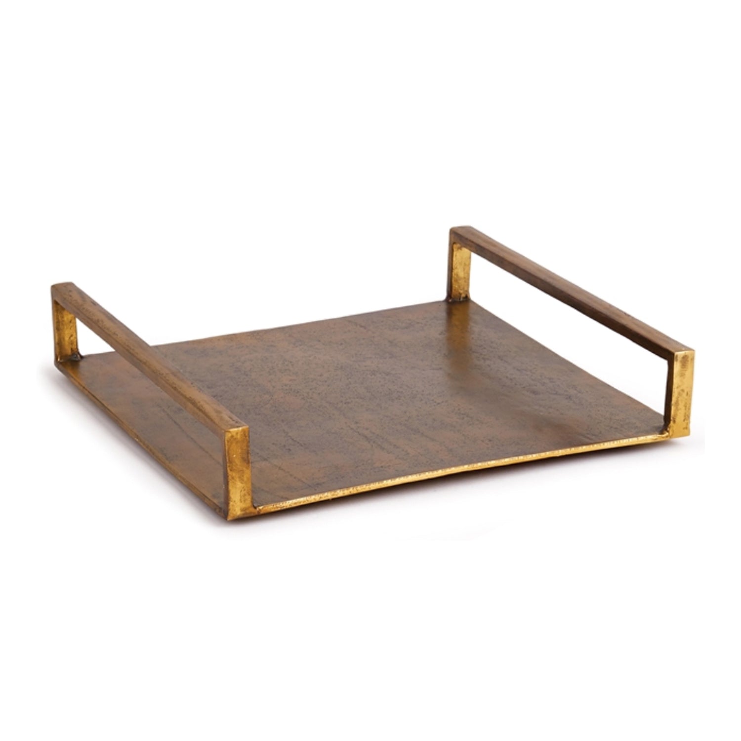 Brass-finished Square Tray with Handles, 12"sq.