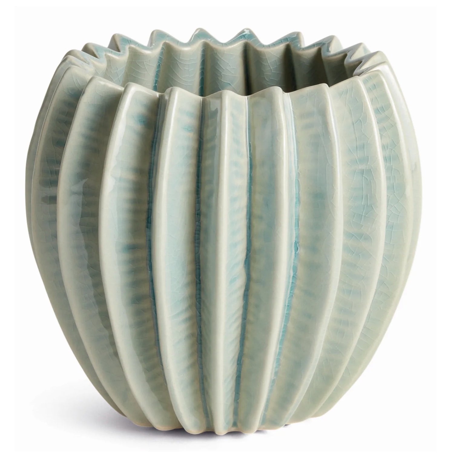 Pale Sea Blue Glazed Ceramic Ribbed Pot, 5.5"h
