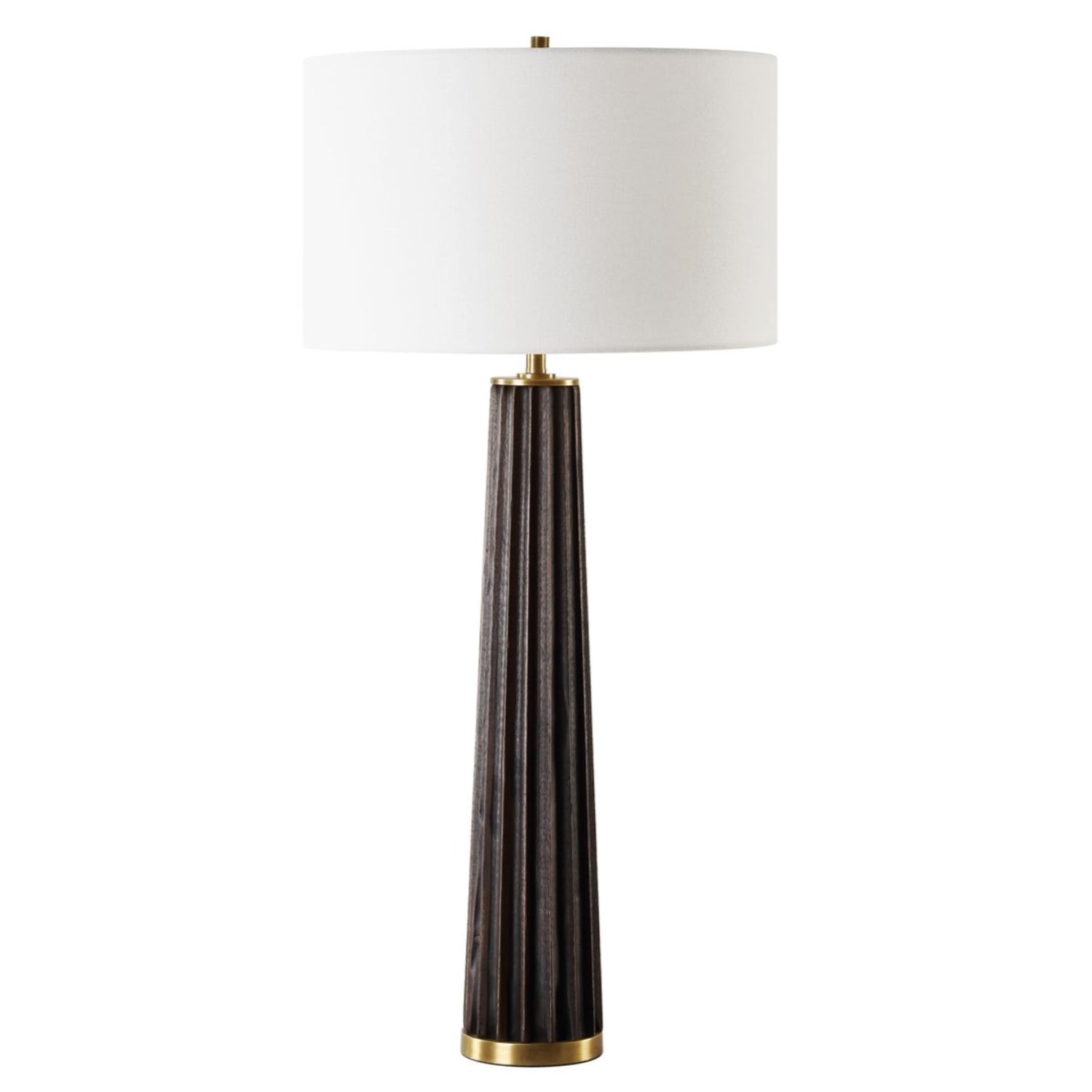 Scalloped Edge, Dark Stained Oak Table Lamp with Brass Detail