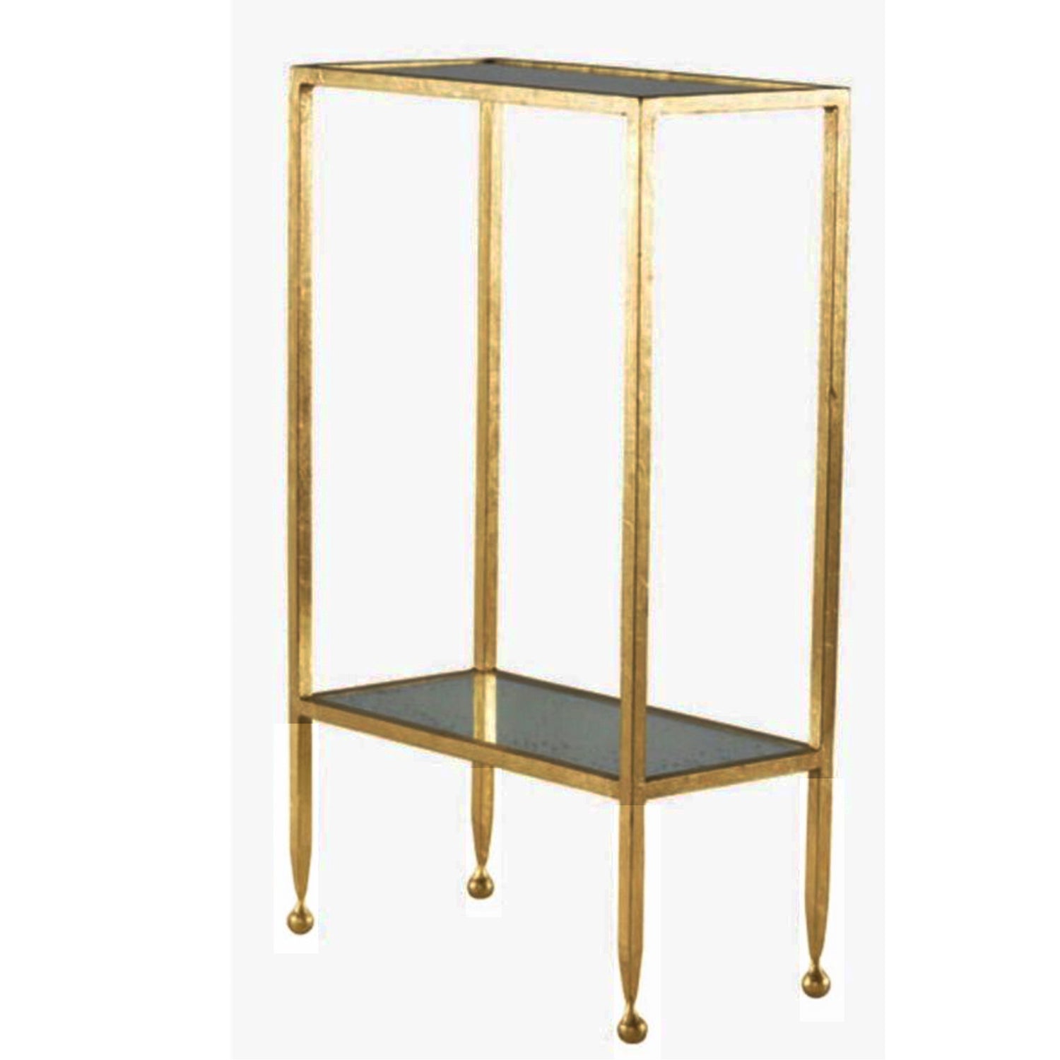 Gold Side Table with Mirror Top & Shelf