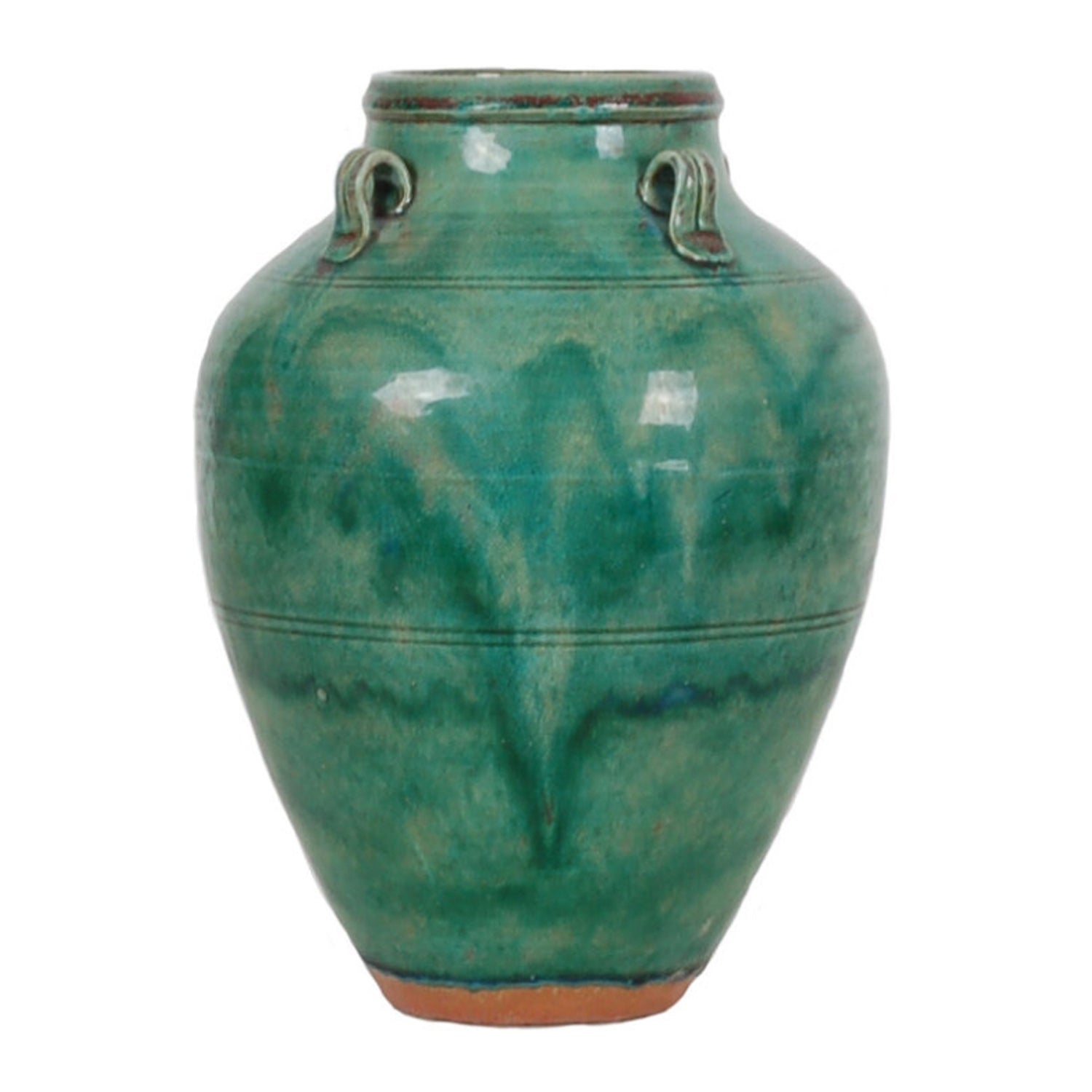 Handcrafted Vase with Reactive Green Glaze, 12"h
