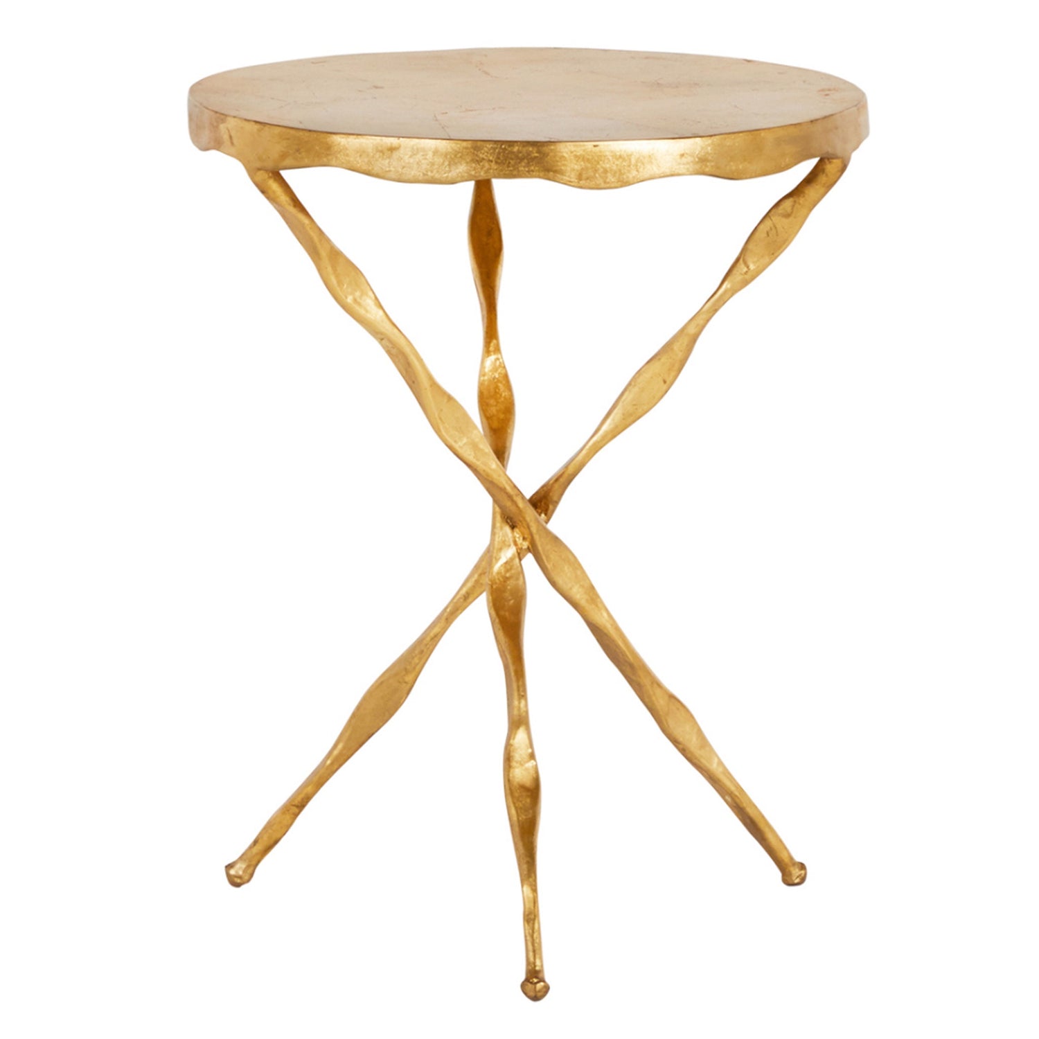 Gold Leaf Iron Side Table with Twisted Legs, 19.25"h