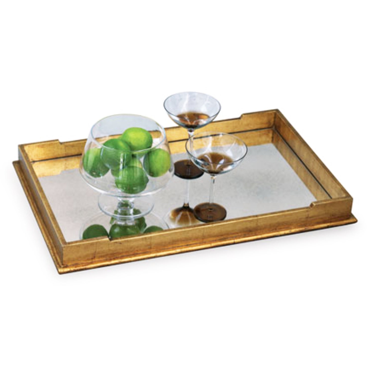 Antiqued Gold Leaf Tray, Mirror Top, Felted Bottom