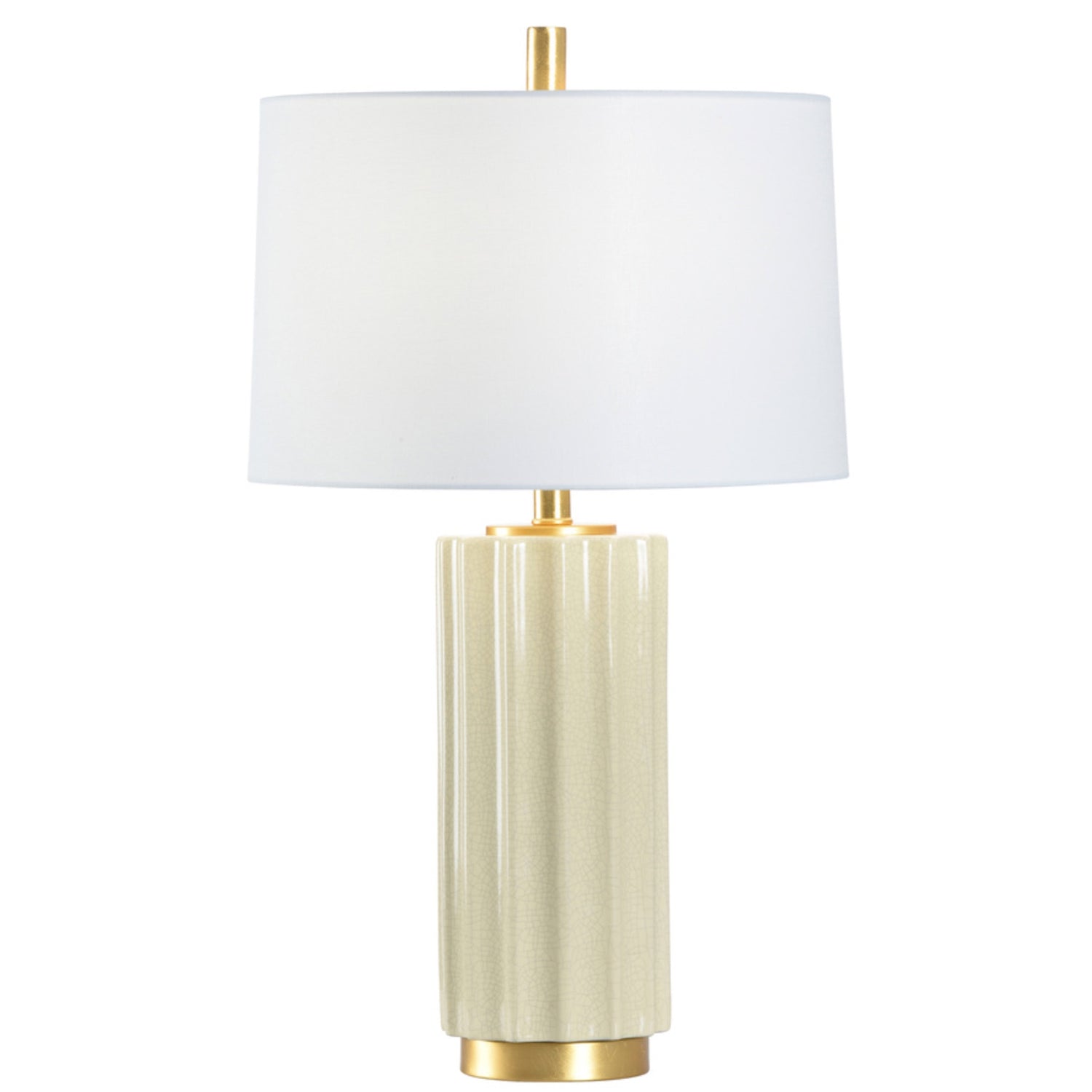 Cream Crackled Glazed Ceramic Lamp with Gold Leaf Accents, 27.5"h
