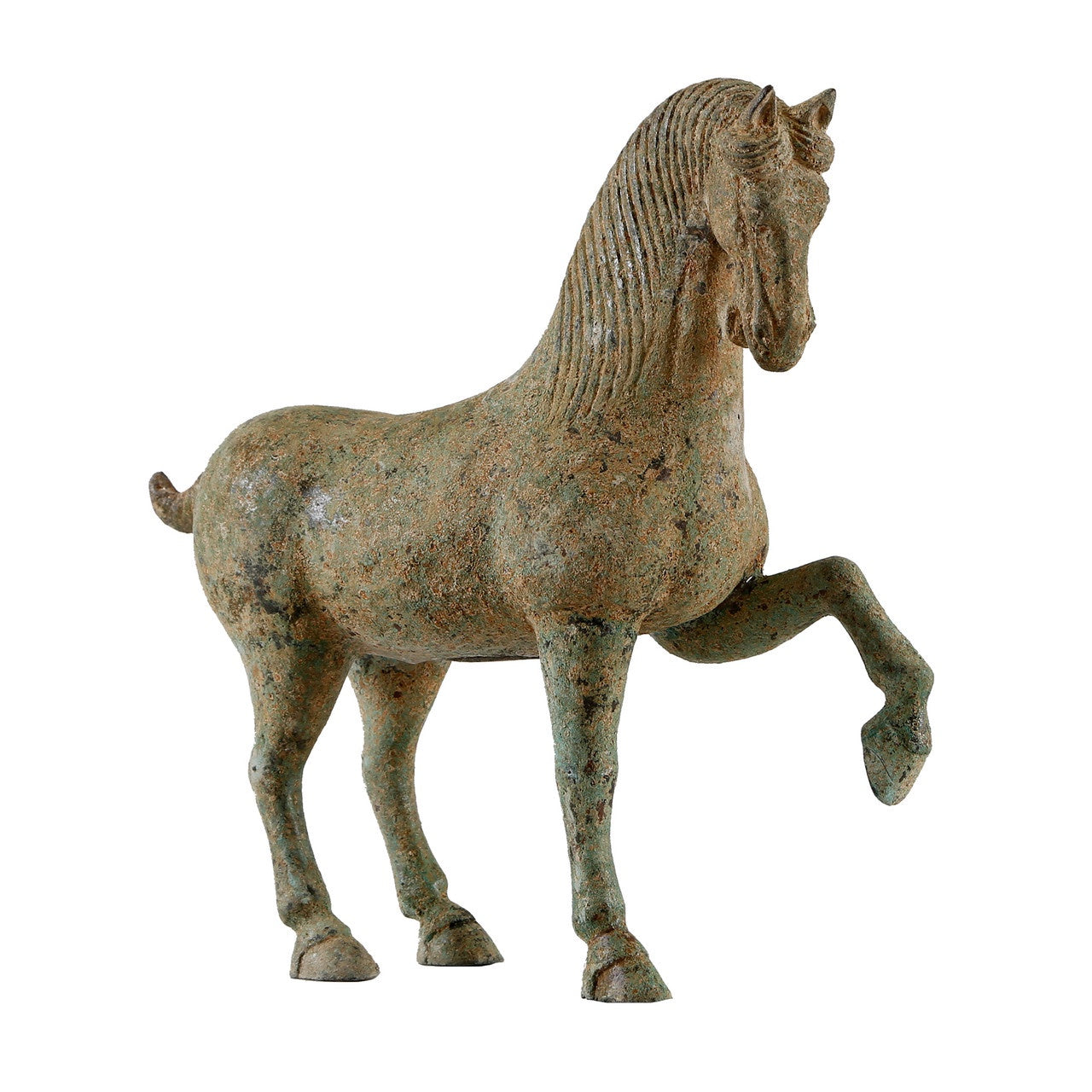 Bronze Green Horse with Hoof Up
