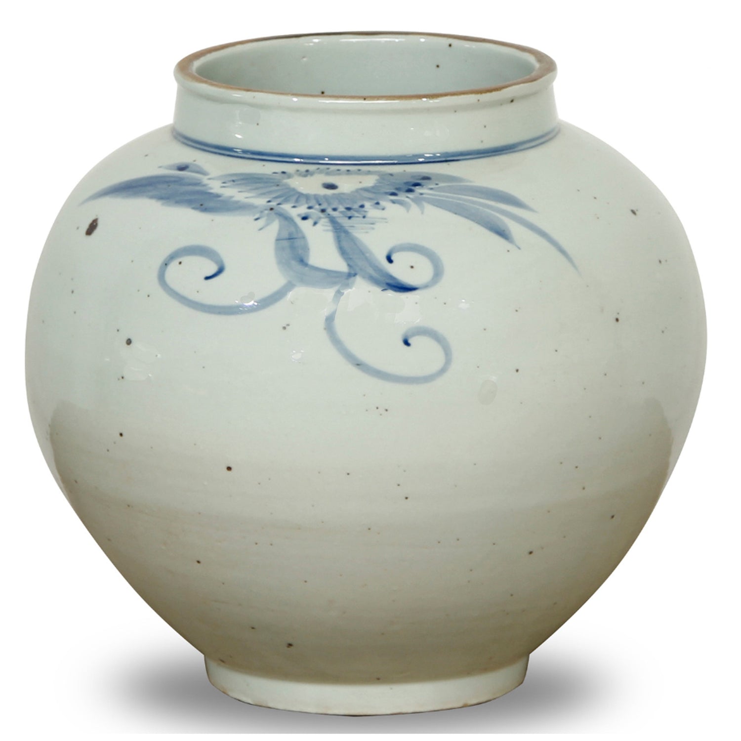 Blue & White Vase with Floral Motif, 10.5"h