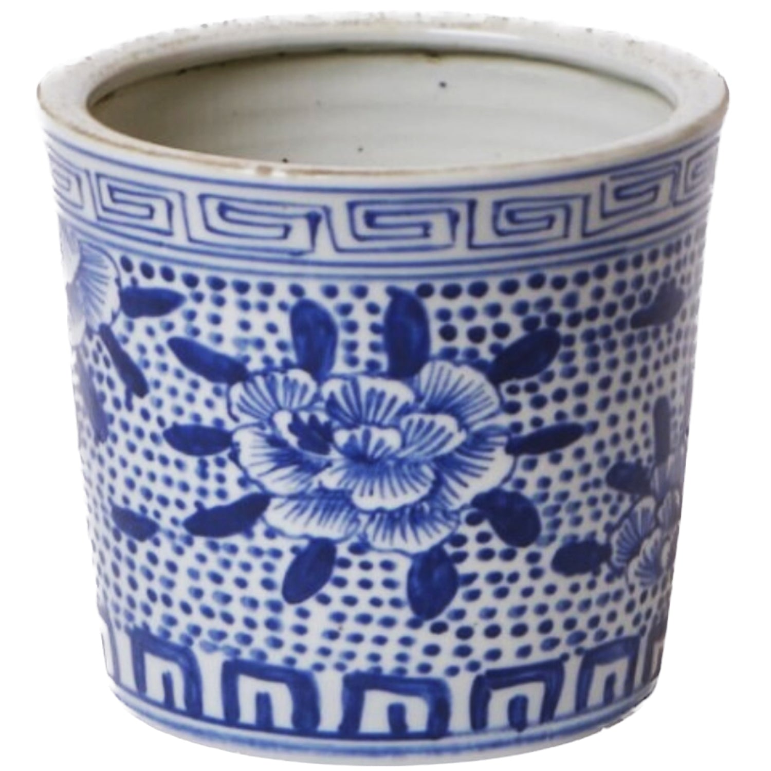 Blue + White Peony Cachepot, 5.25"