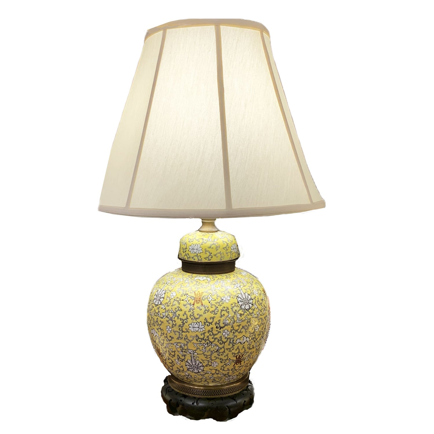 Antique Chinese Yellow Porcelain Table Lamp, 26"h