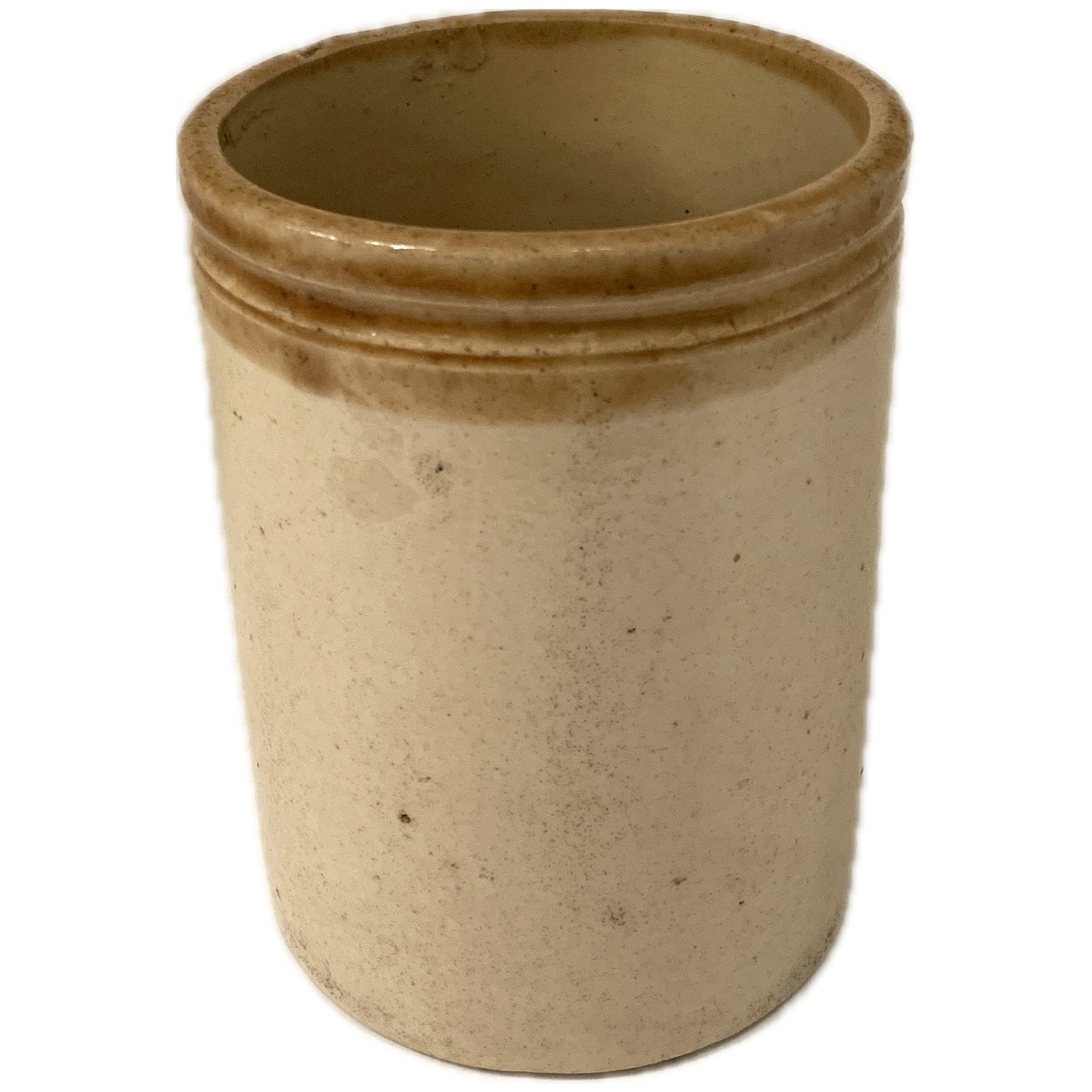Vintage Glazed Clay Pot with Mustard Rim, 4"dia x 5.25"h