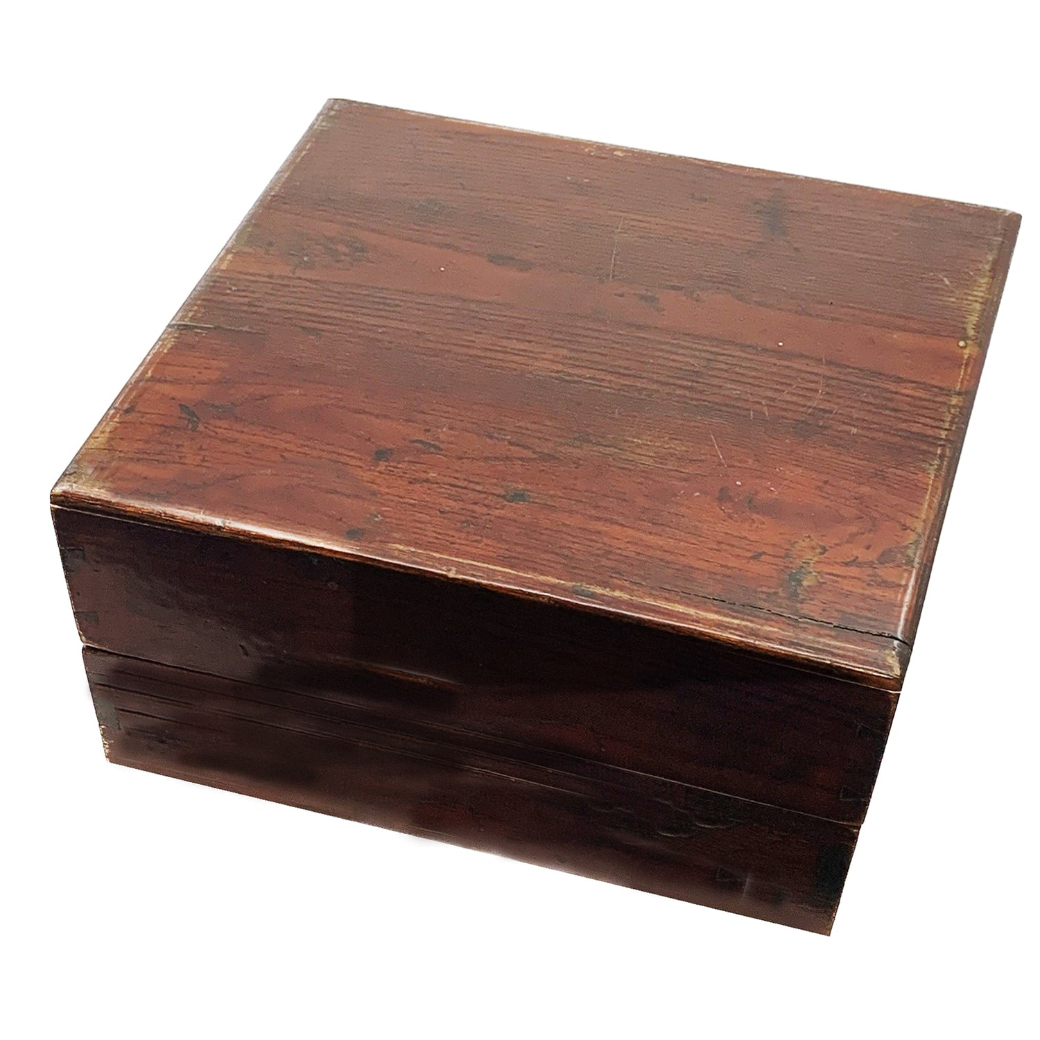 Antique Elm Box with Cover, 12" x 12" x 5"h