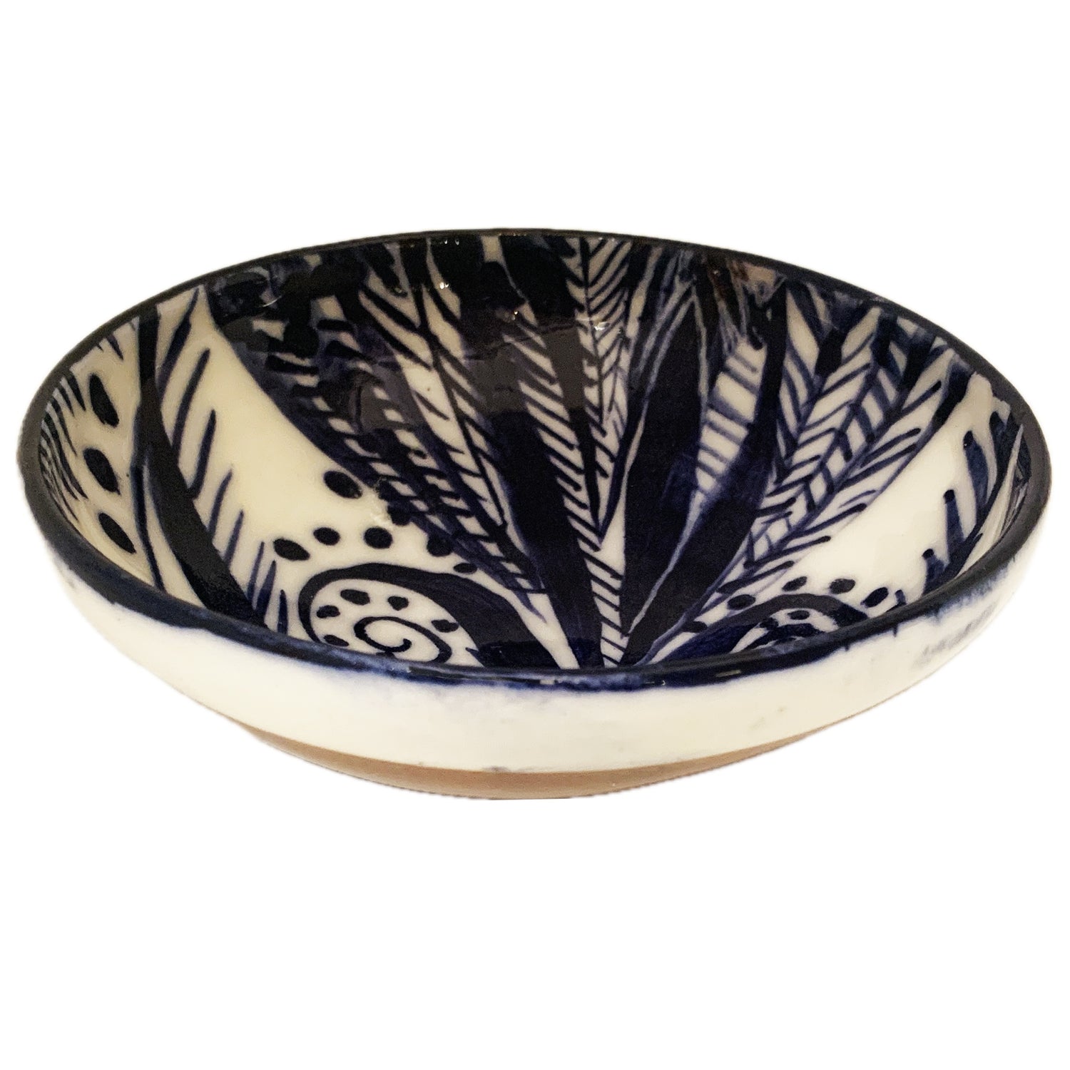Blue & White Pattern Bowl with Brown Underside