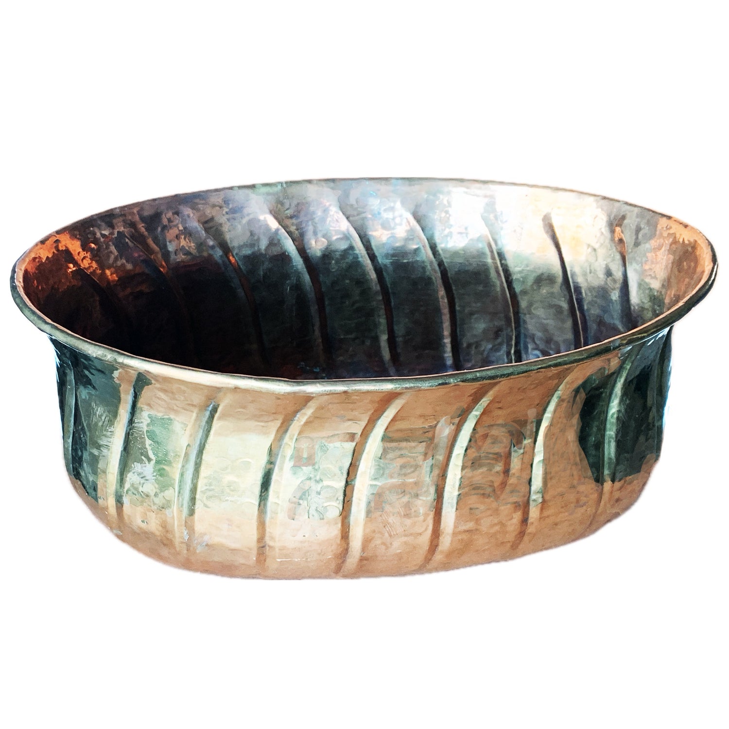 Vintage Oval Hammered Brass Planter