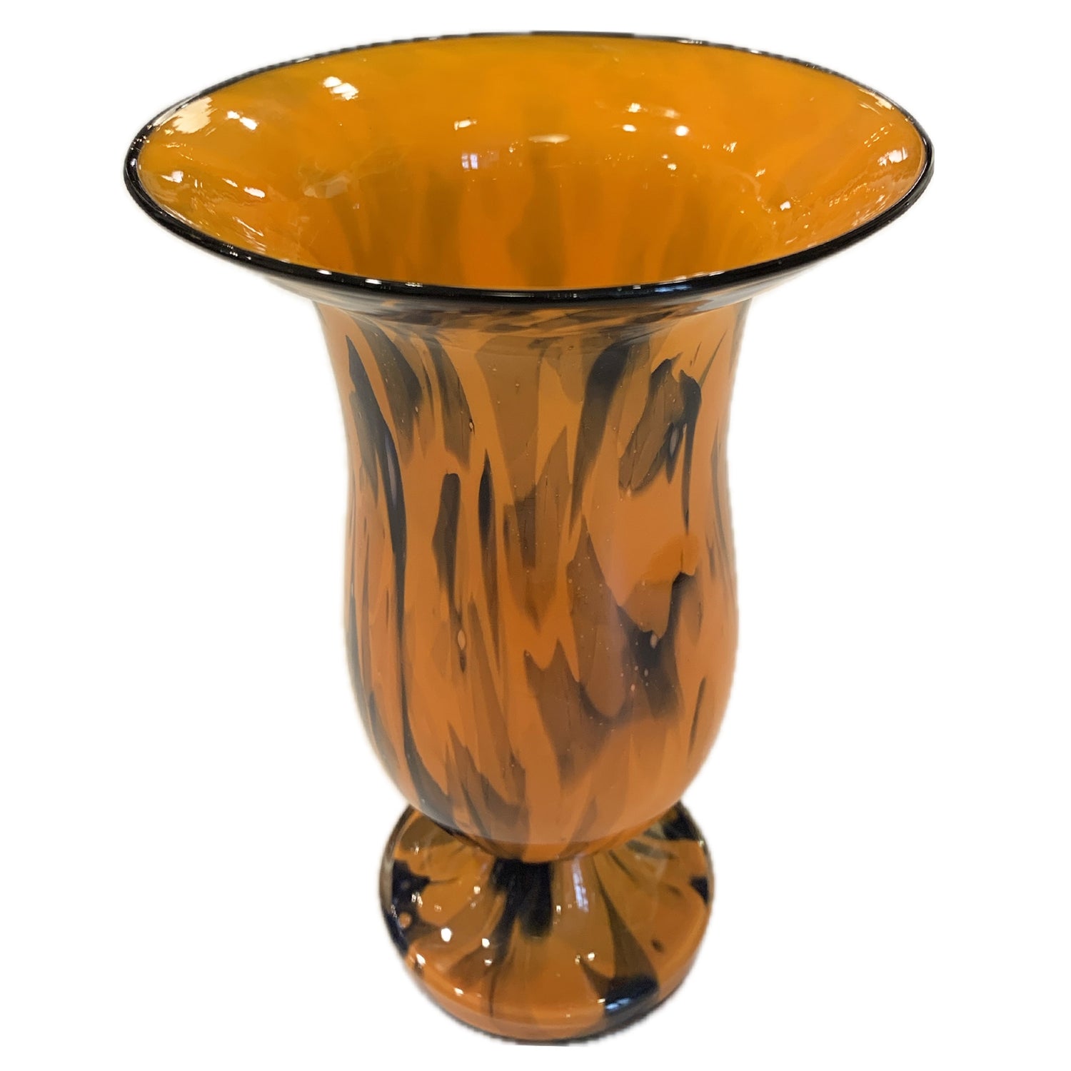 Czech Art Glass Vase, Varied Orange/Black