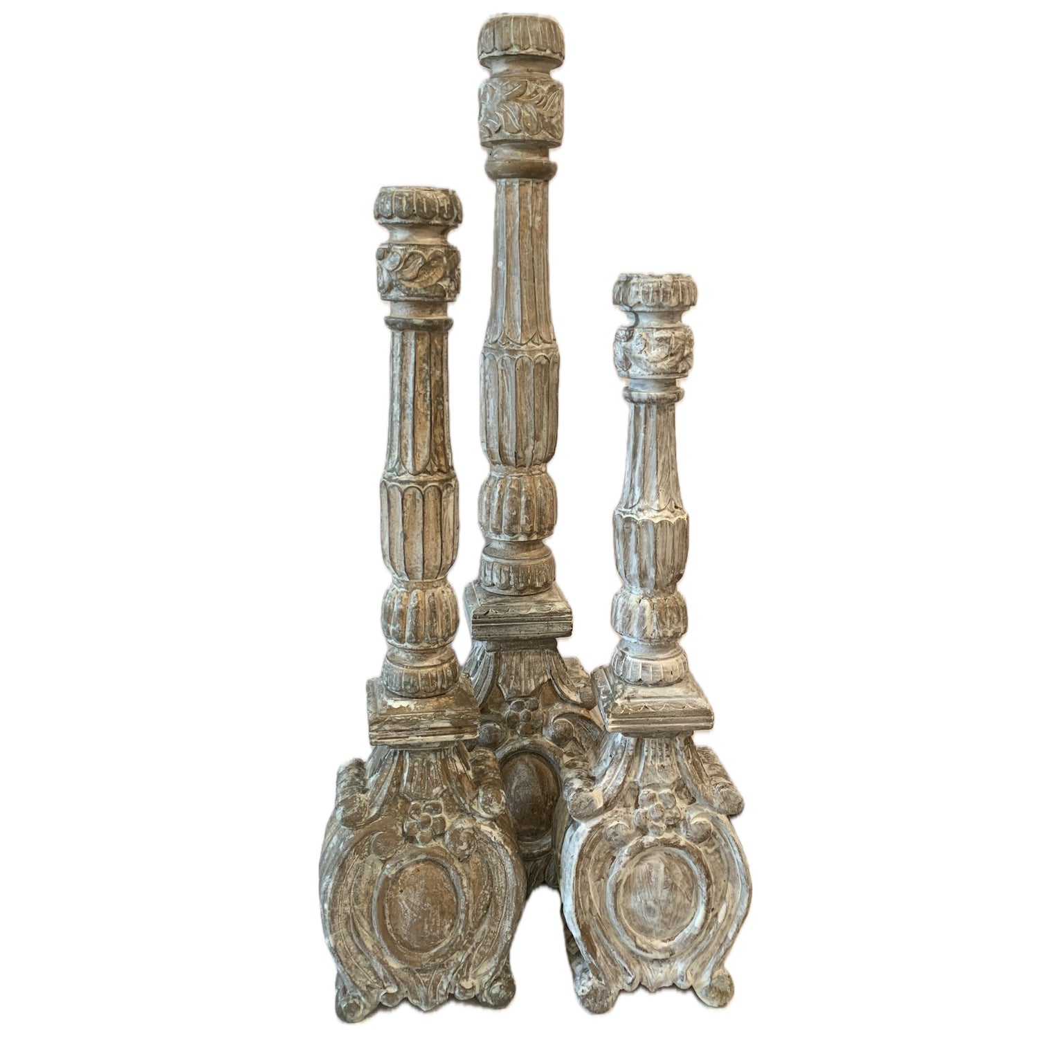Antique French Baroque Candlesticks, Set of Three Sizes