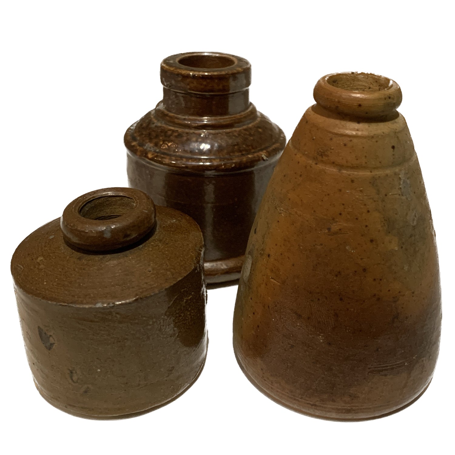 Antique Brown Glazed Pottery Inkpot