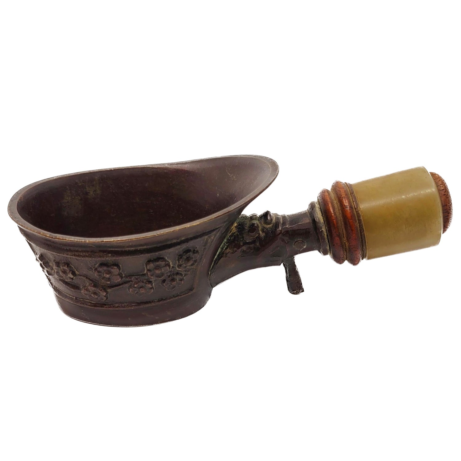 Antique Brass Silk Iron With Wood/Jade Archer's RIng Handle