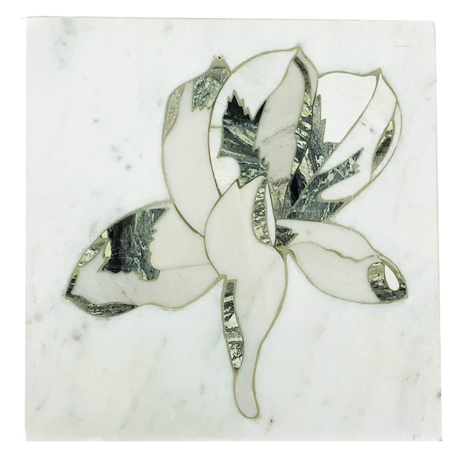 White Marble with Magnolia Inlay