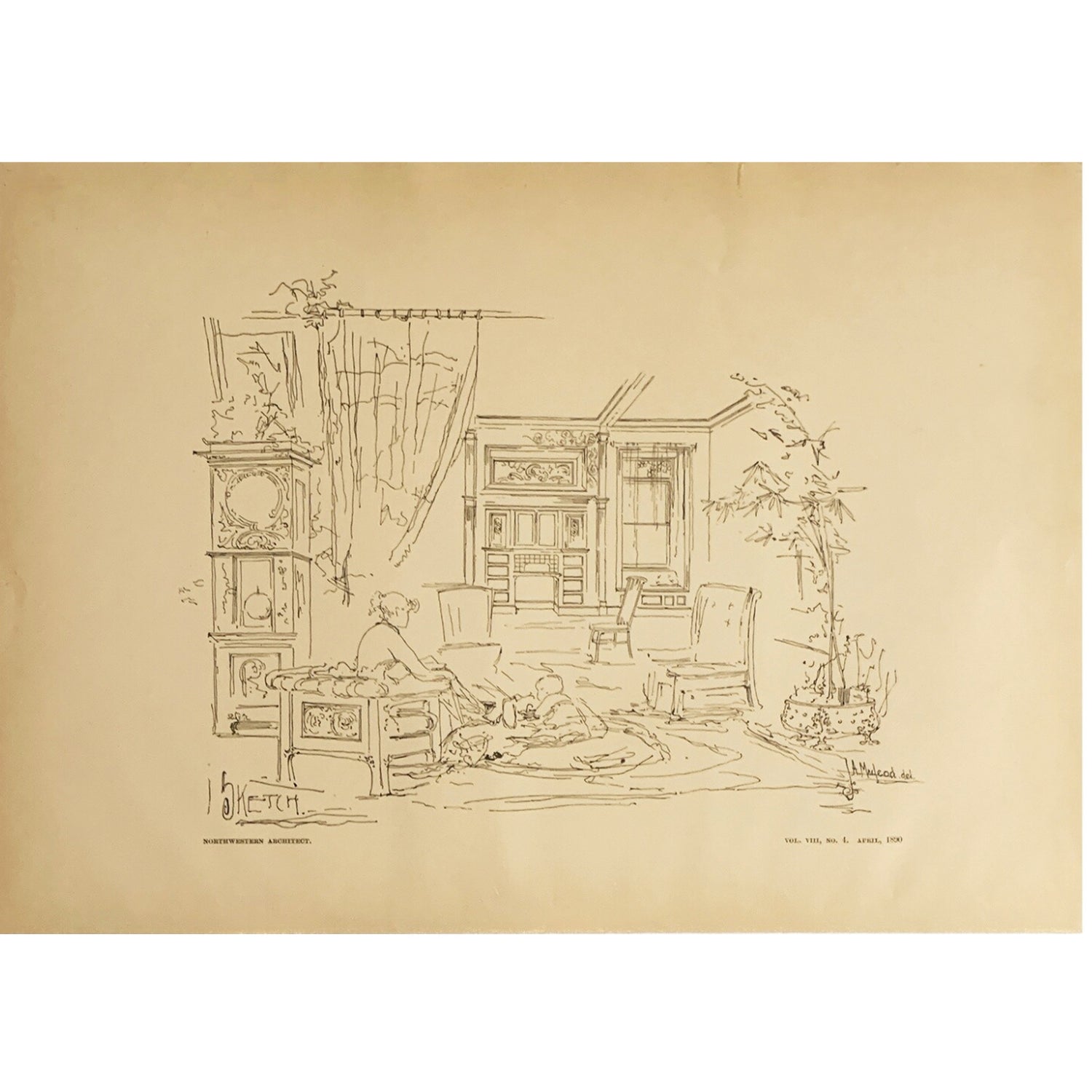 Minneapolis Sitting Room Architect Sketch, ca. 1890
