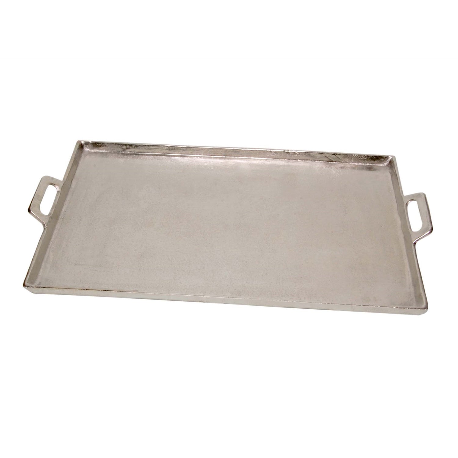 Rectangular Raw Nickel-Finished Aluminum Tray with Handles, 25"