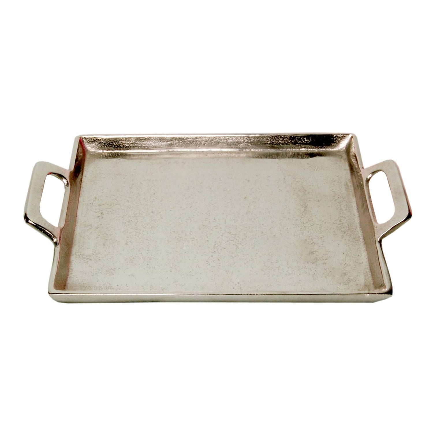 Rectangular Raw Nickel-Finished Aluminum Tray with Handles, 14"