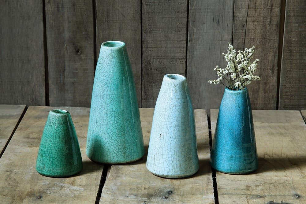 Glazed Turquoise Terracotta Vase, 7.5"h
