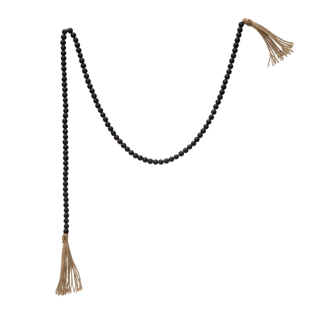 Distressed Black Wood Beads with Jute Tassels