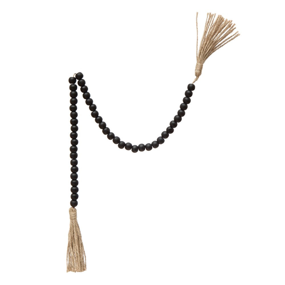 Black Wood Beads with Jute Tassels
