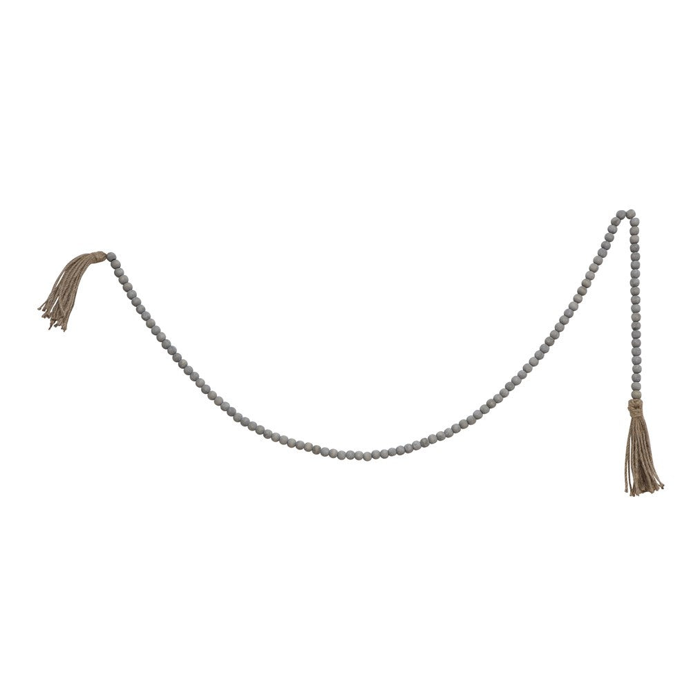 Gray Wood Beads with Jute Tassels
