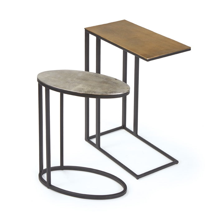 Antiqued-Brass and Iron Rectangular Side Table