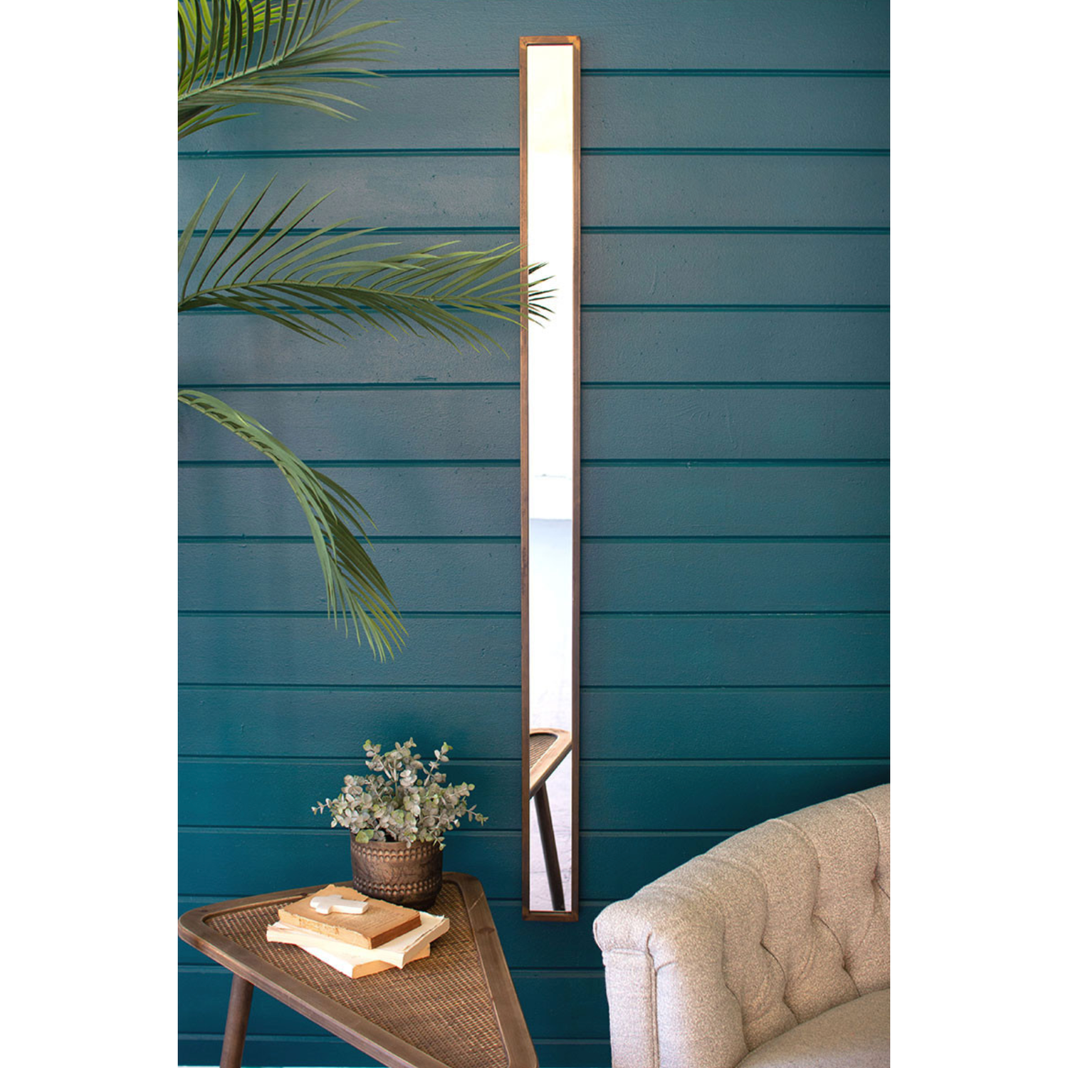 Narrow Brass-Framed Rectangle Mirror, 4"w x 60"h