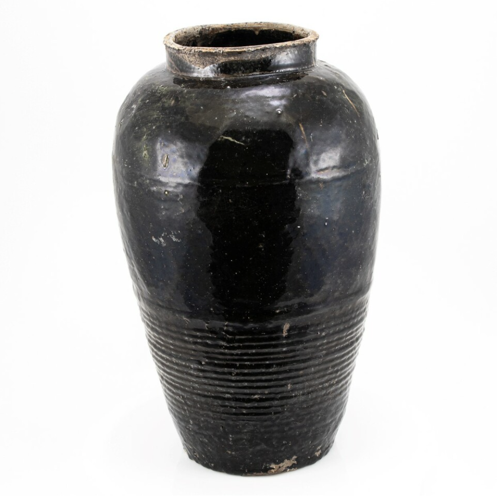 Vintage Black Glazed Wine Jar, 22"h