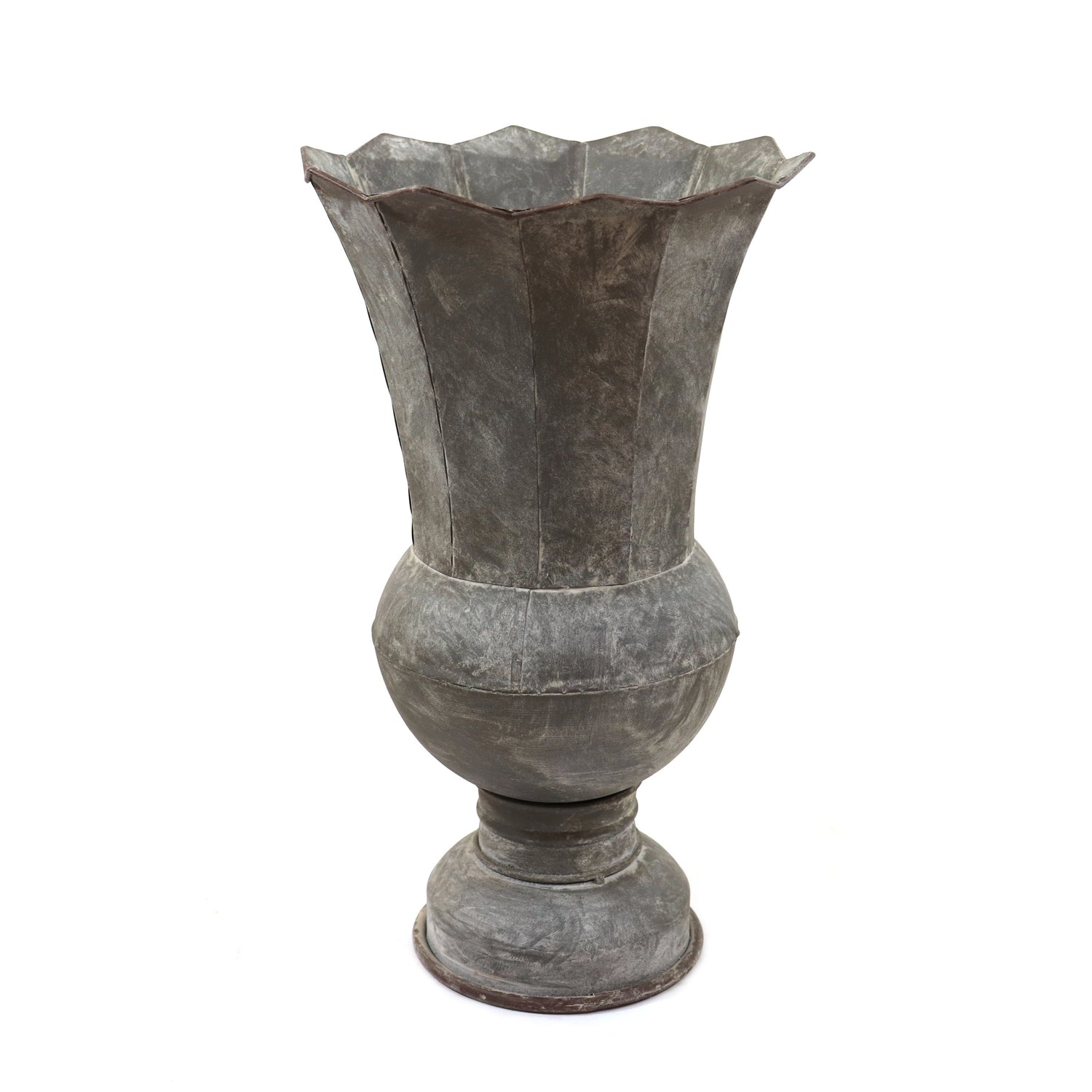 Galvanized Scalloped Urn, 17"