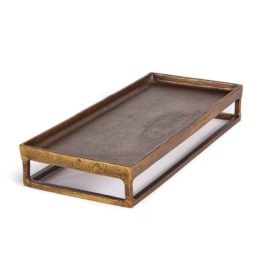 Brass-Finished Rectangular Raised Tray, 20" x 8"