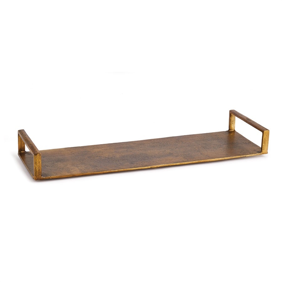 Cast Aluminum Tray with Antique Brass Finish, 29" x 9"