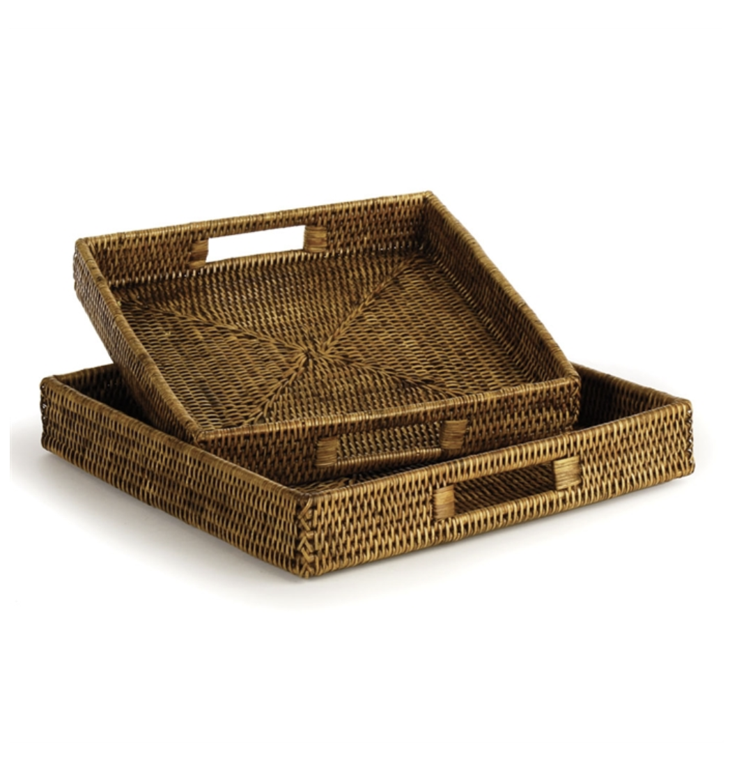 Rectangular Rattan Tray with Handles, Myanmar, 13.75"