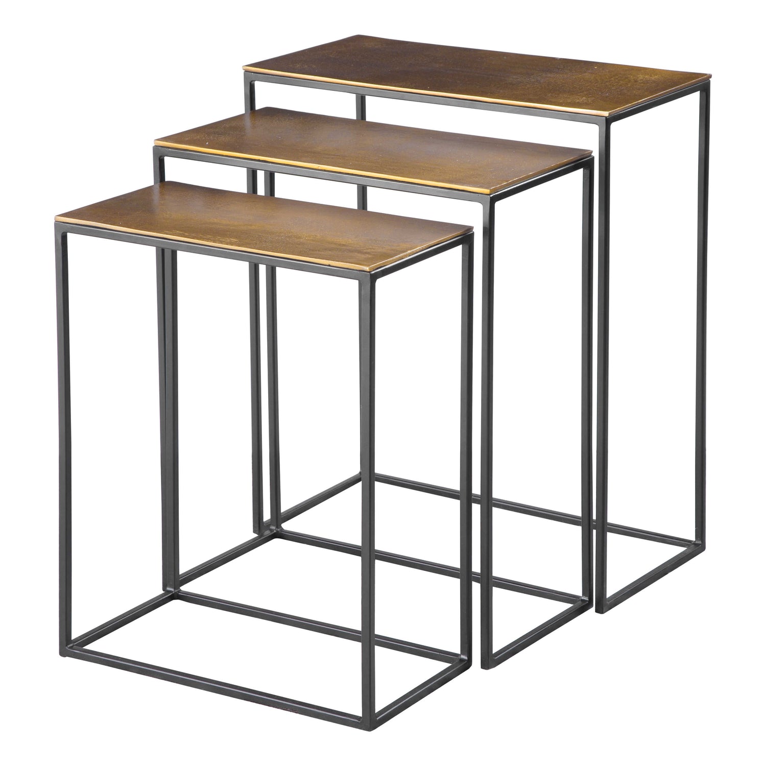 3 Nesting Tables, Iron with Aluminum Top, Plated Antique Gold