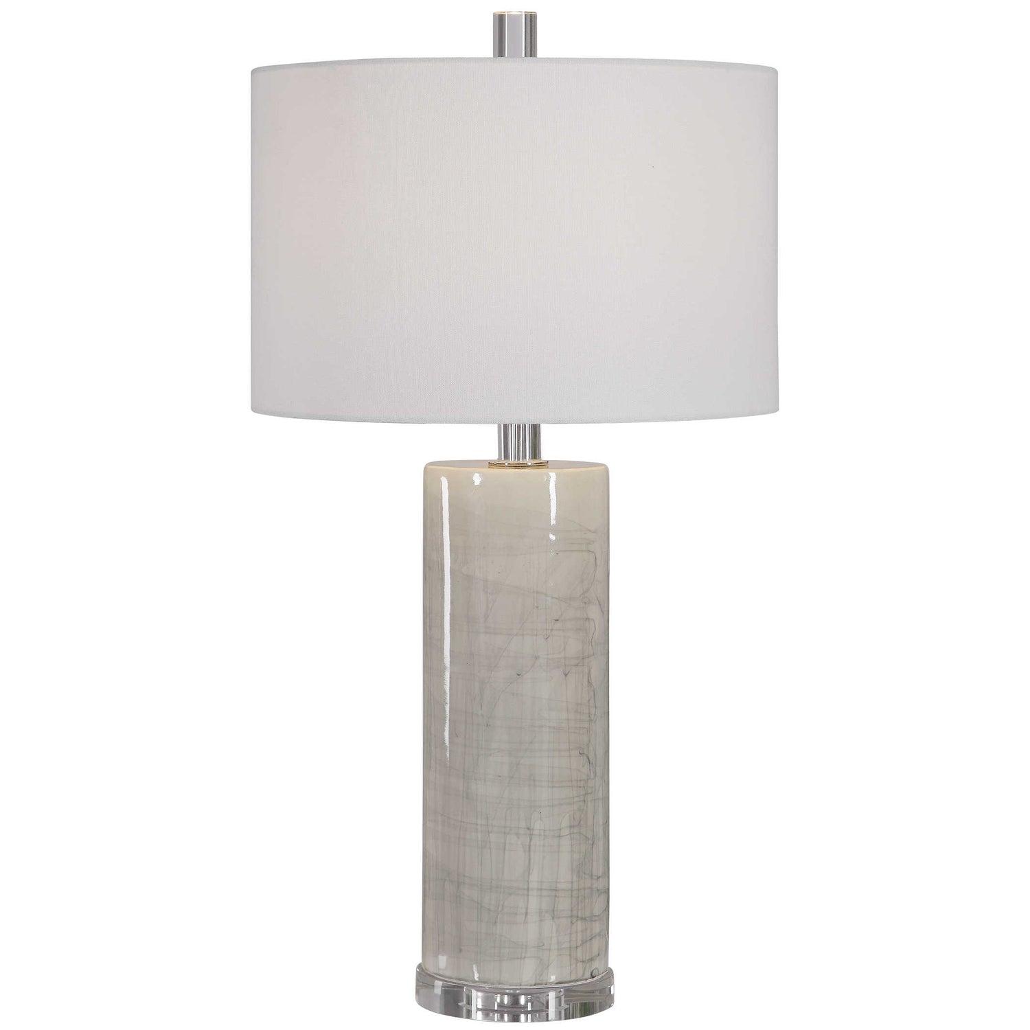 White Ceramic Table Lamp with Crystal Detail, 150 Watt,  3-Way