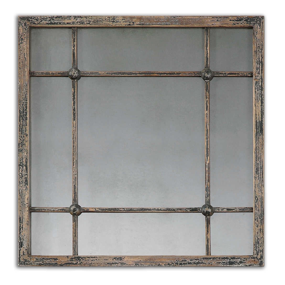 Antiqued Mirror in Aged Distressed Slate Blue Frame