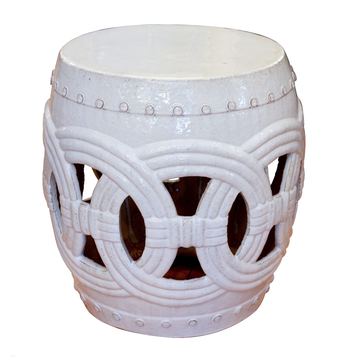 Fired Clay Circle of Life Garden Stool, Rustic White, Large