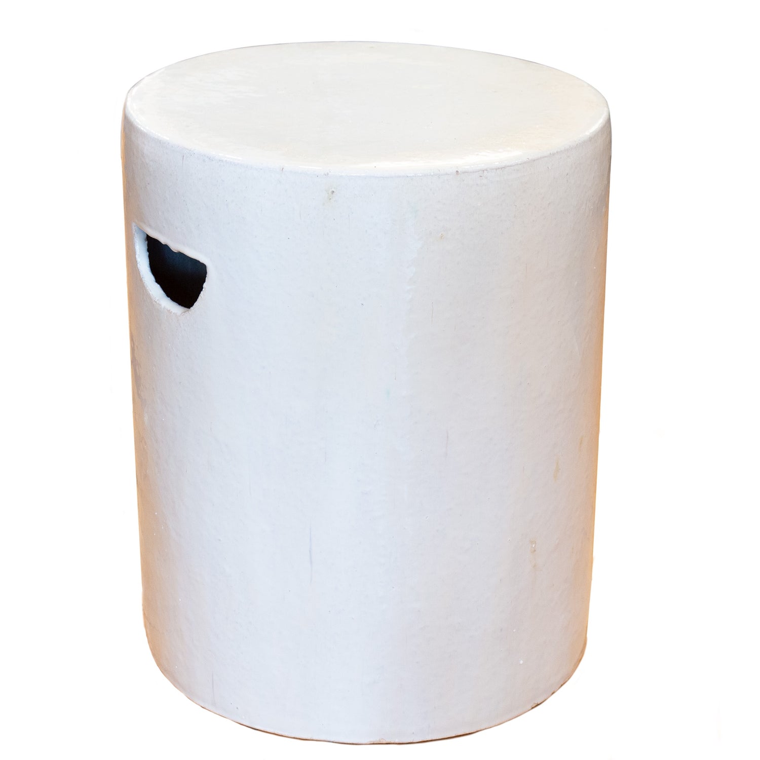 Fired Clay Drum Garden Stool, Rustic White