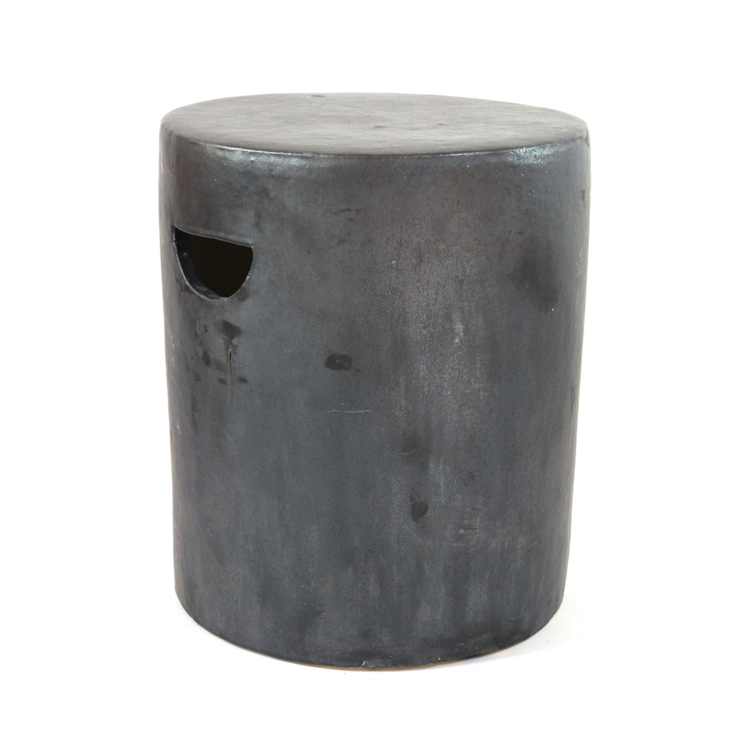 Fired Clay Drum Garden Stool, Matte Black