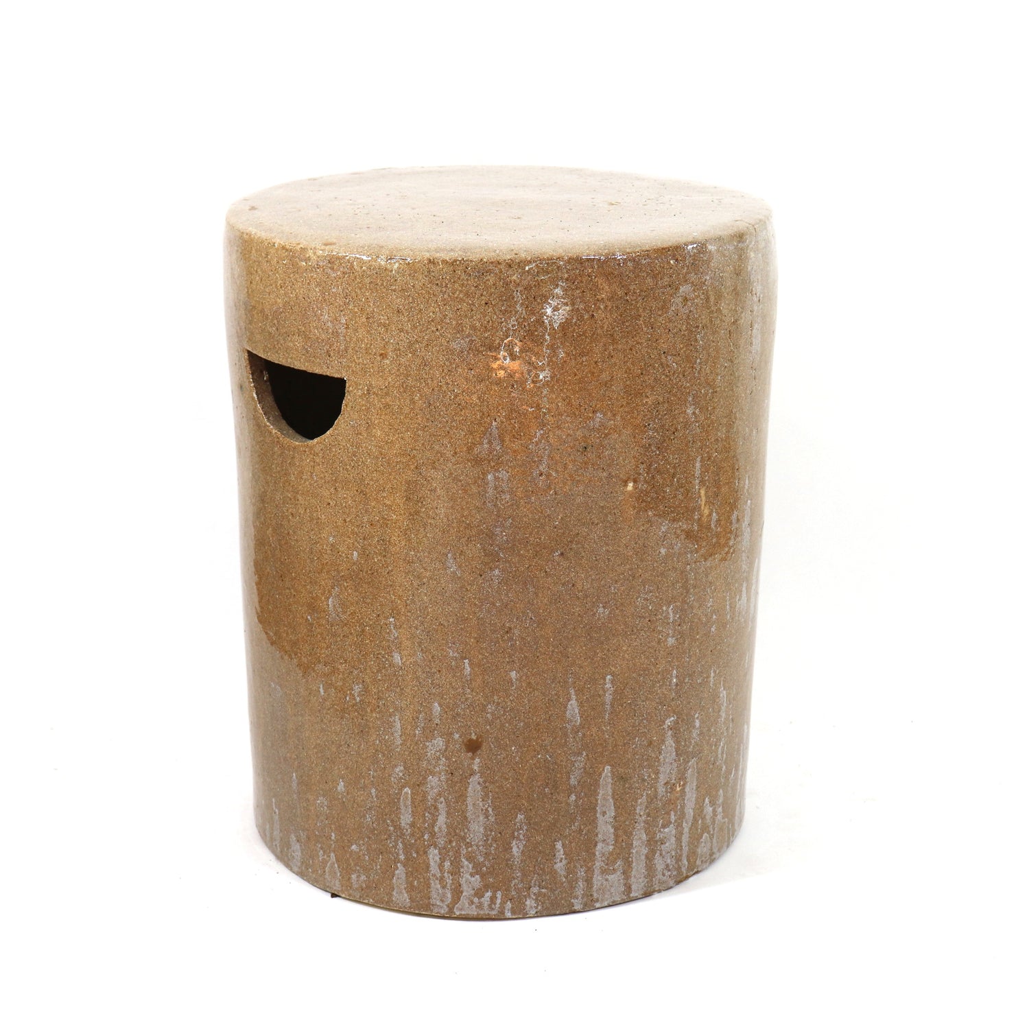Fired Clay Drum Garden Stool, Stoney Ash Glaze